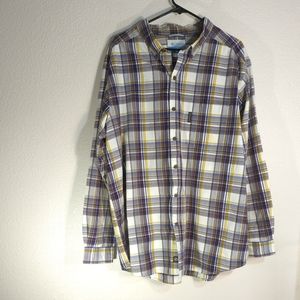 Columbia Shirt Mens 2XL Purple Gray Plaid Classic Button Down Casual Outdoors